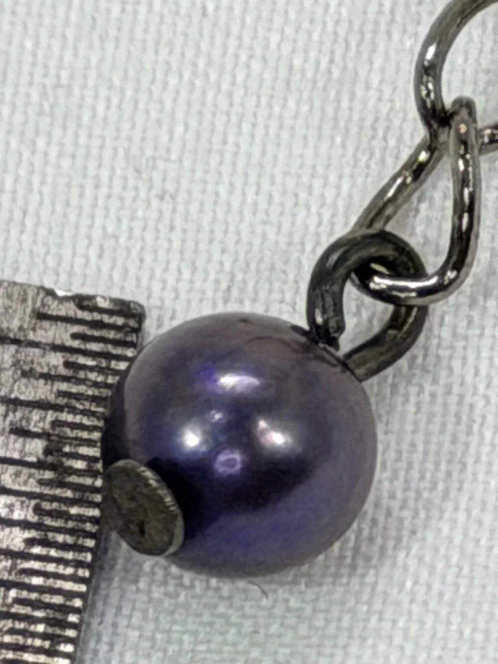 Gunmetal with black silk ribbon black pearl necklace